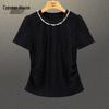 Elegantes Damen-T-Shirt mit Perlen und kurzen Ärmeln