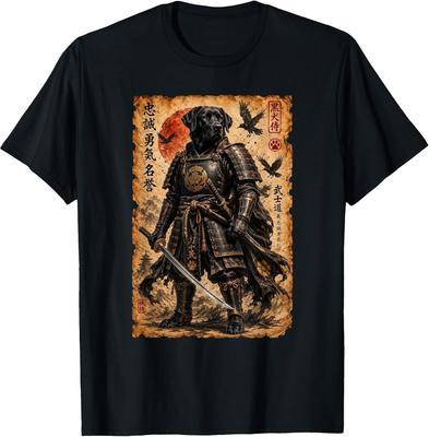 Japanese Vintage T-Shirt Featuring Labrador Dog Samurai Art