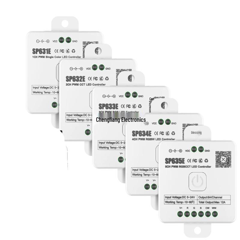 SP630E Bluetooth LED Controller: RGBCW, Single/Dual Color Temp, Magic Color Strip Dimming via App.