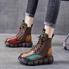 Echtes Leder Mehrfarbige Schuhe Damen Stiefel 2022 Neueste Herbst Winter Runde Spitze Reißverschluss Retro Handgemacht Freizeit Knöchelhohe Stiefel