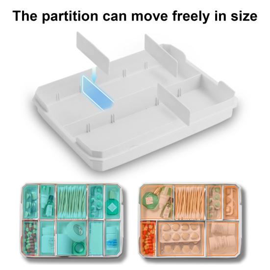 Medicine Storage Case Empty Box with Adjustable Multi-compartment Tier Lockable Lid First Aid Family Medication Organizer