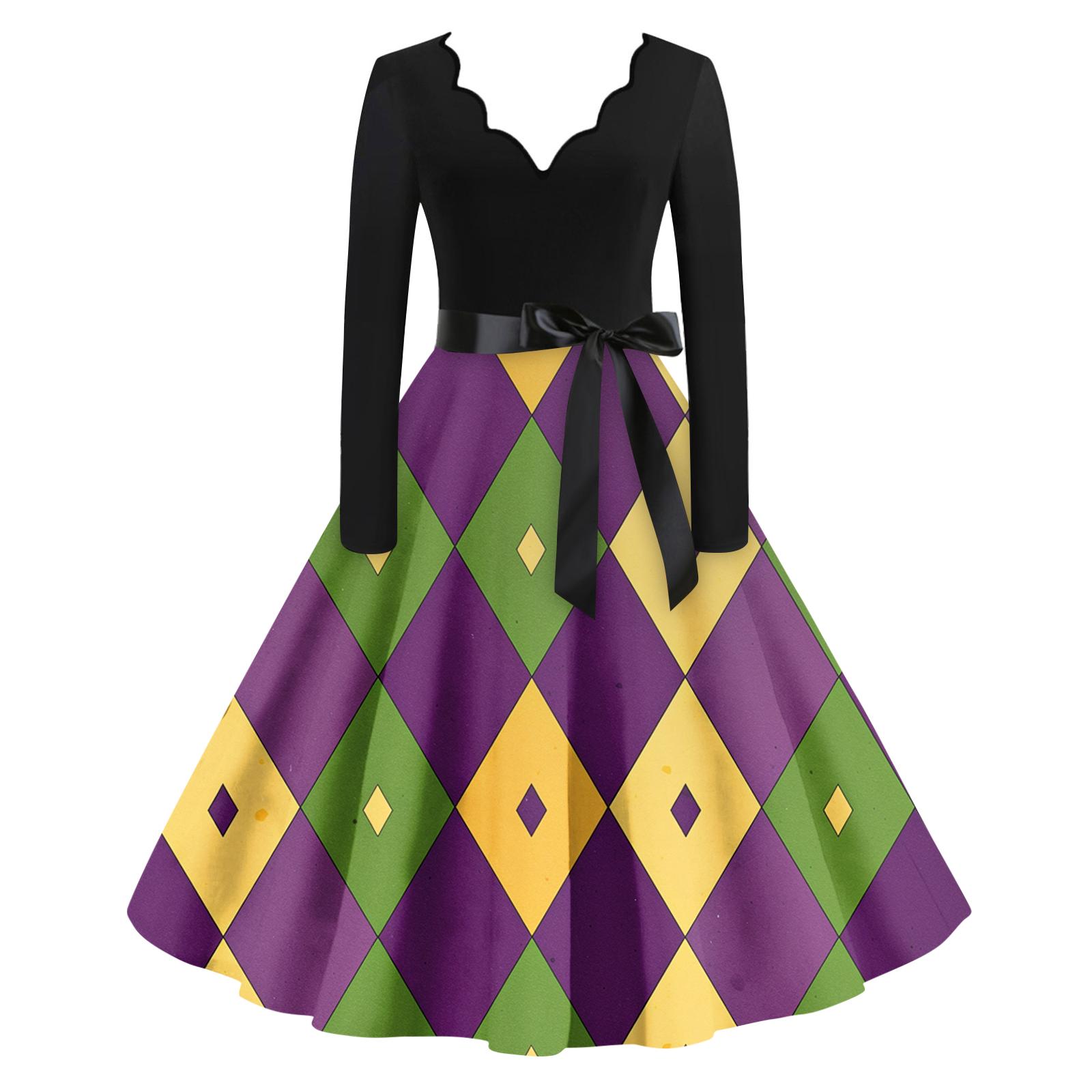 

Женское повседневное модное платье с V-образным вырезом и длинным рукавом с принтом в винтажном стиле L