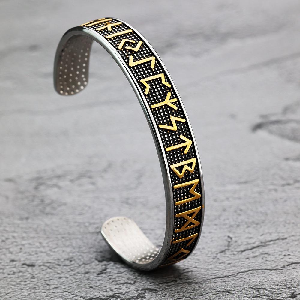 Viking Symbol Stainless Steel Retro Open Cuff Bangle Nordic Style C Bracelet