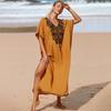 Ginger Yellow Rayon Embroidered Long Beach Cover-up Dress for Women