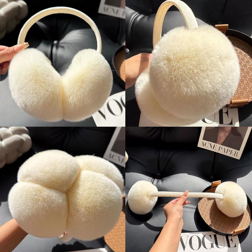 Women's Cute Plush Rabbit Fur Earmuffs: Warm, Windproof, and Retractable Ear Covers for Winter Cycling