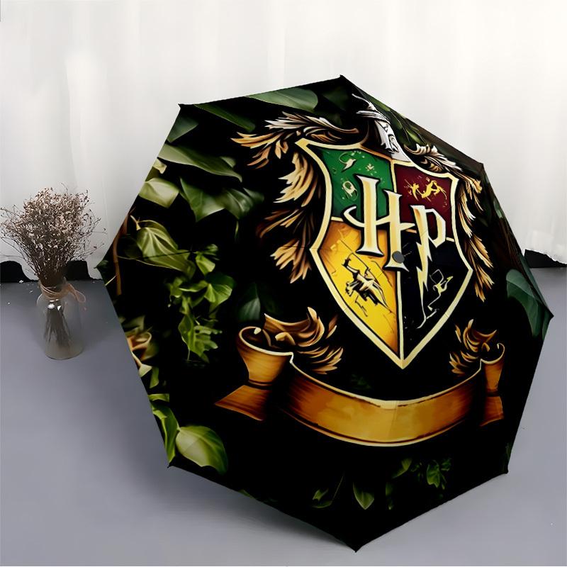 1pc Hogwarts Crest Auto Folding Cute Umbrella - Compact 8-Rib Design, Durable Plastic & Iron, Perfect Gift for Friends & Family, Outdoor Umbrella, Fas