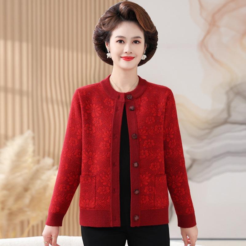 Autumn and winter clothes with fleece on clothes year 0 grandma cardigan jacket middle elderly sweater jacket female mother wife