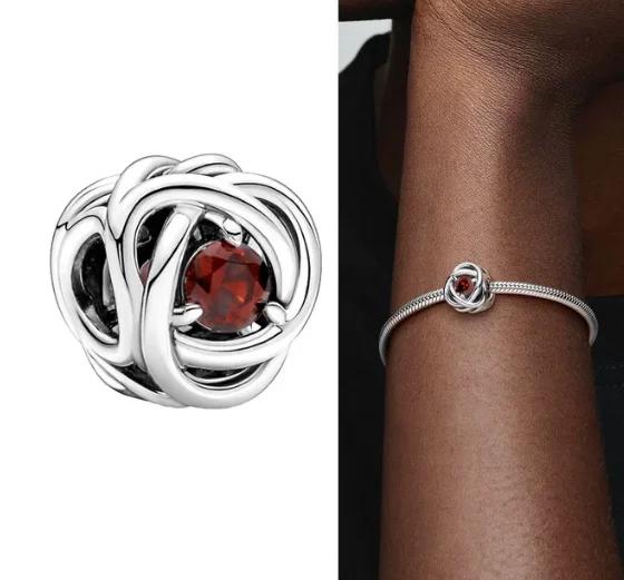Copper Twelve Month Birthstone Heart Eternity Charms Beads Pendant Fit Original Bracelet For Women Fine Jewelry