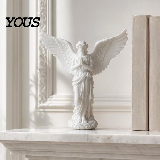 Healing Angel Sculpture 3D Printed Praying Figurine, Retro Guardian Angle Statue, Winged Women Decoration Artistic for Home Office, Housewarming Gift