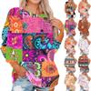Damen Modisches Rundhals Schulter Langarm Bedrucktes Lässiges Pullover-Oberteil