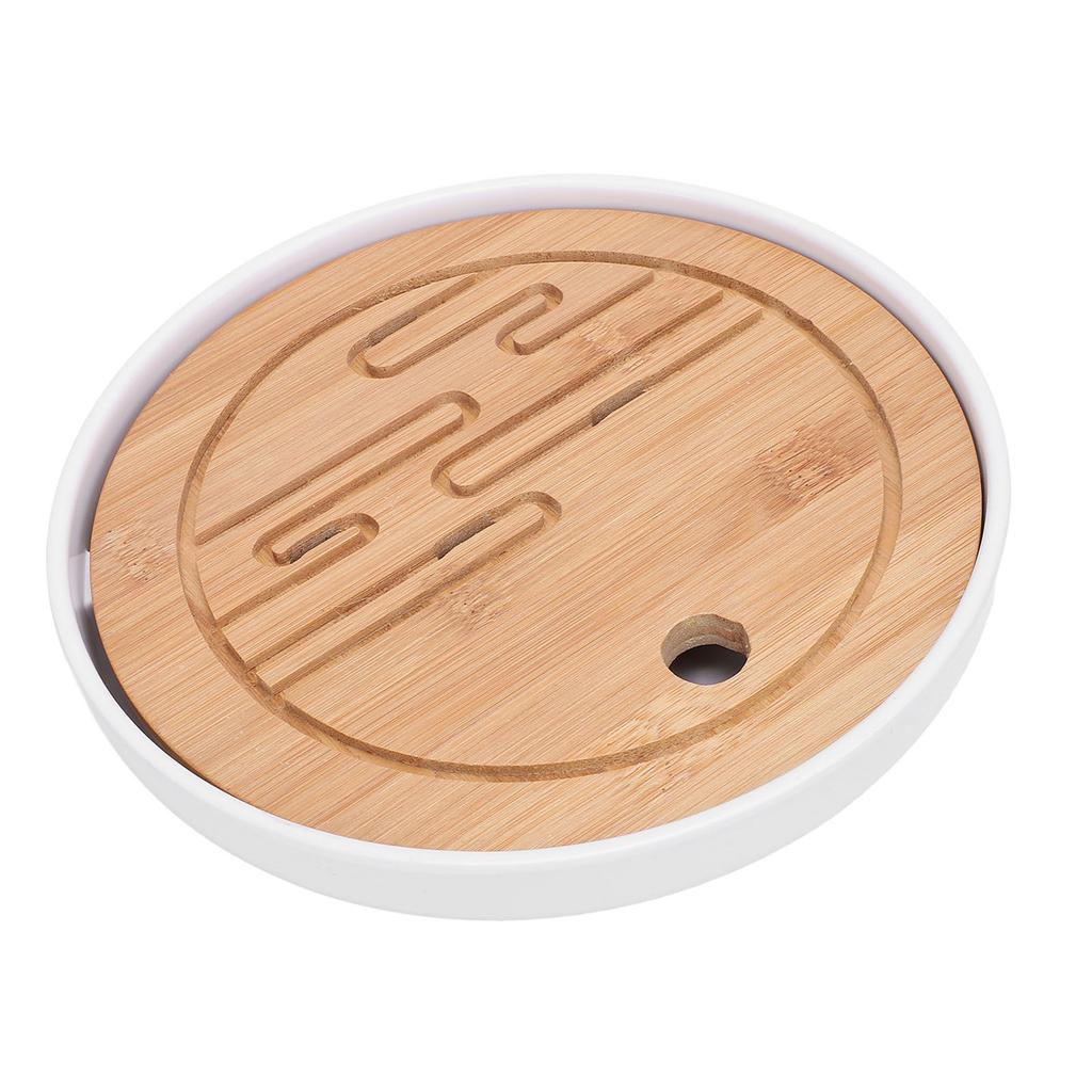 Round Tea Tray Simple Compact Chinese Kung Fu Wooden Water Storage Drainage Tea Tray for Office