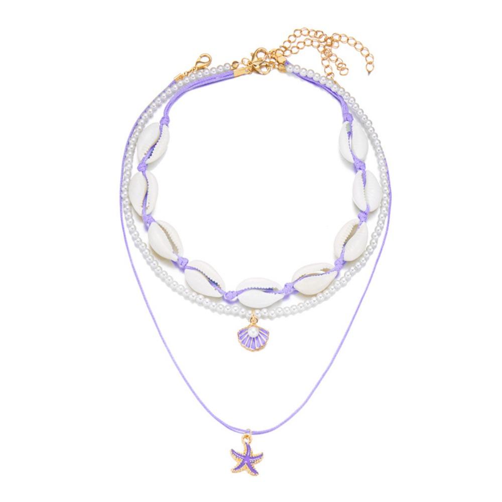 

3pcs/set Pendant Clavicle Chain Women Pearl Shell Beads Necklace Shell Multilayer Necklace Ladies Style D