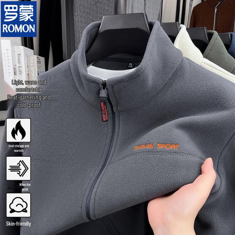 ROMON Men's Casual Fleece-Lined Stand-Collar Jacket