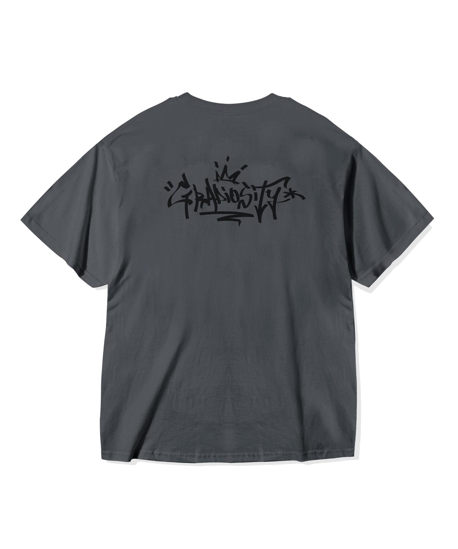 Grandiosity Graffiti Logo Oversized Short Sleeve T-Shirt (Charcoal) Free