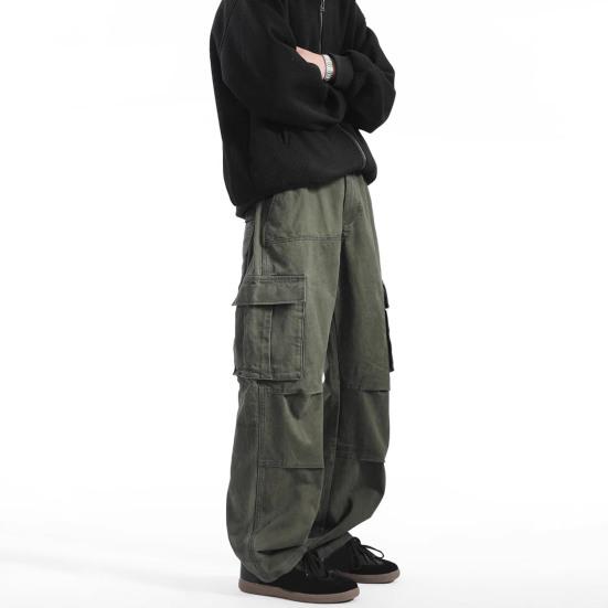 Men Retro Cargo Pants Multi Pocket Casual Baggy Trousers Loose Fit Wide Leg Trousers for Travel Gym School Street Wear