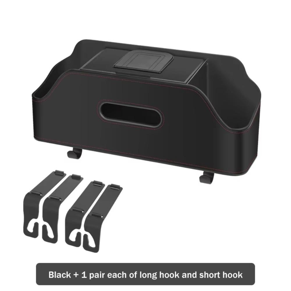 

1Pcs Auto Interior Storage Car Tissue Box Holder with 2 Cup Holders Headrest Hooks Car Accessories Black