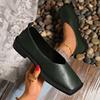 2025 Women Flats Shoes  Fashion Single Shoes Leather Spring Square Head Loafers Square Toe Simple Shallow Mouth Sneakers Women