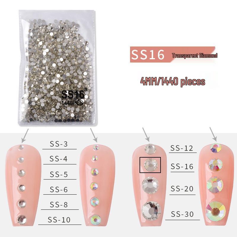 Super Shiny AB Color Czech Rhinestones for Nail Art - 1440pcs Clear White Flat Back In Various Sizes