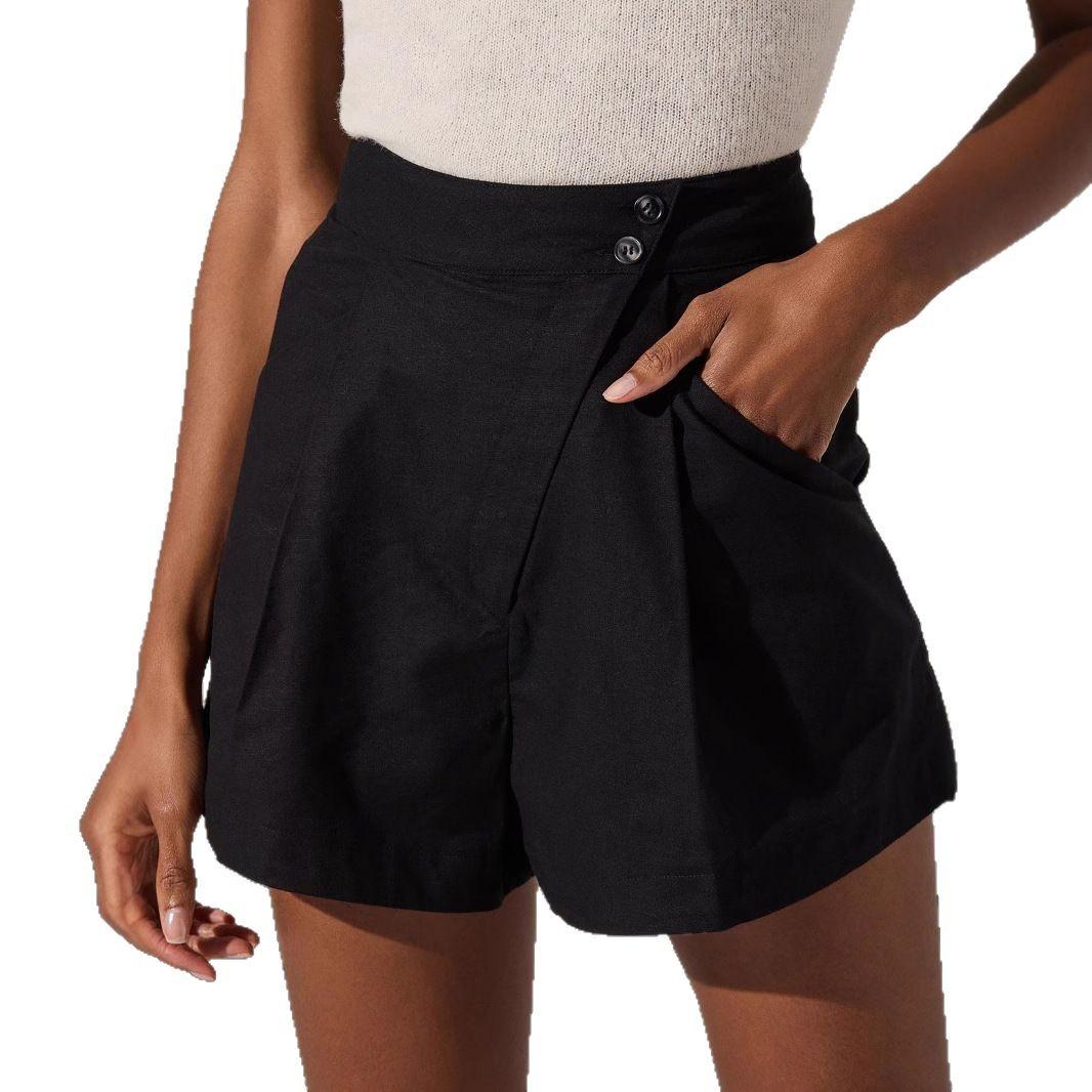 

Женские тонкие повседневные дышащие шорты Five-minute с высокой талией и широкими штанинами со вставными карманами XL чёрный