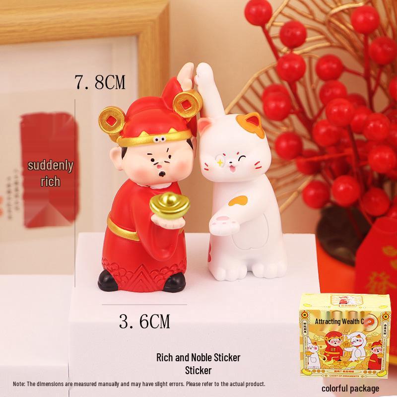 Fortune-Attracting Lucky Cat and God of Wealth Ornaments for Festive Home Décor As shown in image