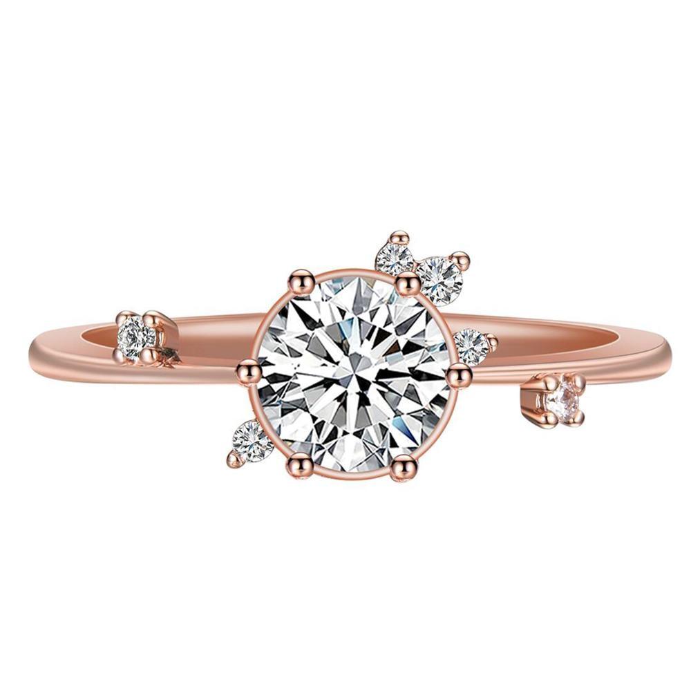Female Crystal Stone Round Bridal Wedding Occasion Rings Rose Gold Tone Dainty Thin Finger Ring Color Rings Minimalist Women Fine