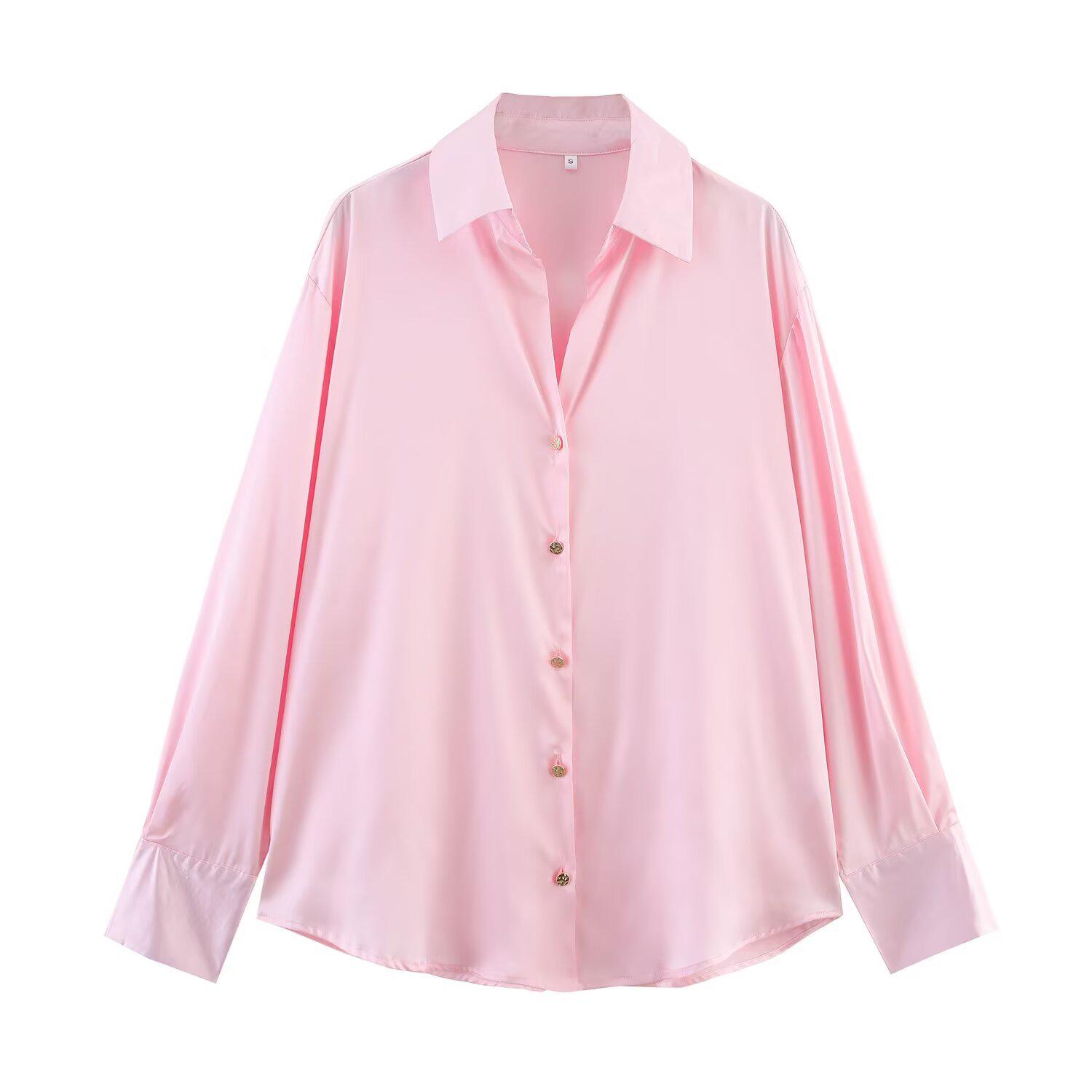 2026 Spring Street Fashion: Elegant V-neck Silk Texture Women s Shirt Large