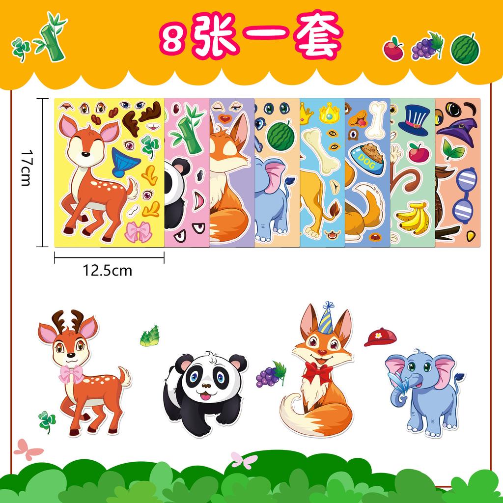 816Sheets Cute Animals Puzzle Stickers Diy Decorative Children’S Puzzle Skateboard Notebook Waterproof Daily Toys Gifts Sticker