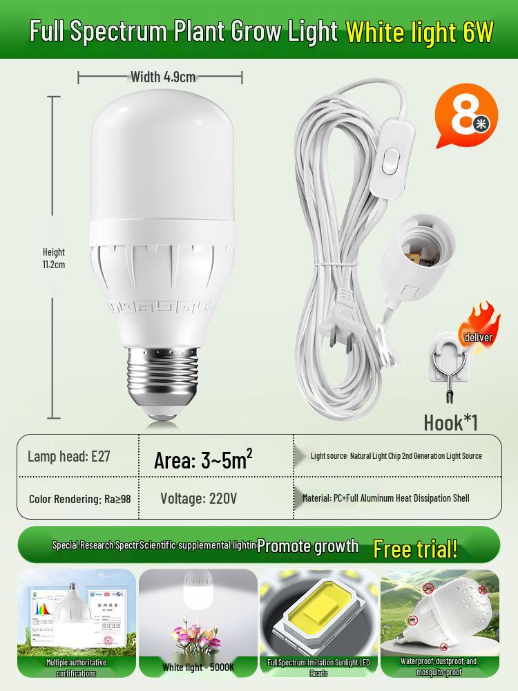 Full Spectrum LED Grow Light Bulb for Indoor Plants, E27 Base, Sunlight Imitation.