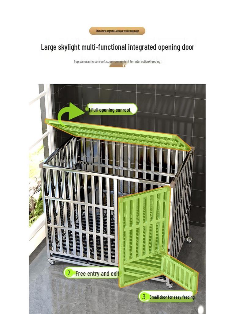 Foldable Stainless Steel Dog Cage with Toilet for Large, Medium, Small Dogs - Indoor Home Pet Kennel for Golden Retrievers & Teddies