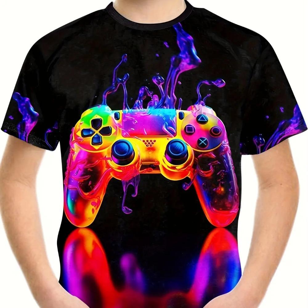 3D Printed Game Controller Printed Boy's Casual and Fashionable Round Neck Short Sleeved T-shirt