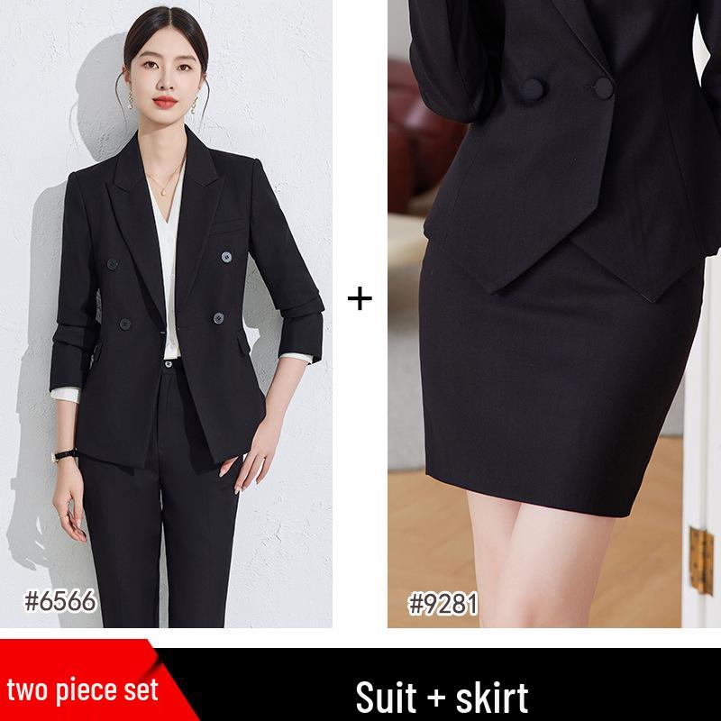 Kadın Profesyonel Çift Düğmeli Blazer Takım Elbise Seti – Ofis ve Mülakatlar İçin Uzun Kollu Dar Kesim