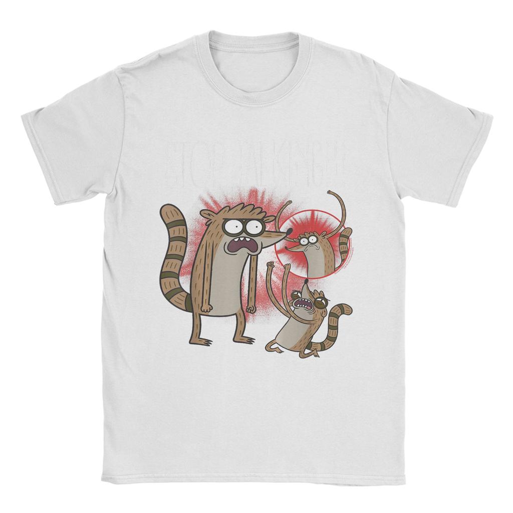 Regular Show Rigby Stop Talking Men T Shirts  Hipster Tees Short Sleeve Round Collar TShirt Cotton Graphic Tops