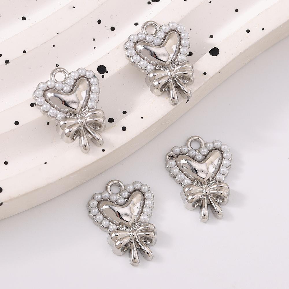5pcs Cute Love Heart Bowknot Pendant Charms for Jewelry Making Necklace Earrings Bracelet DIY Handmade Accessories