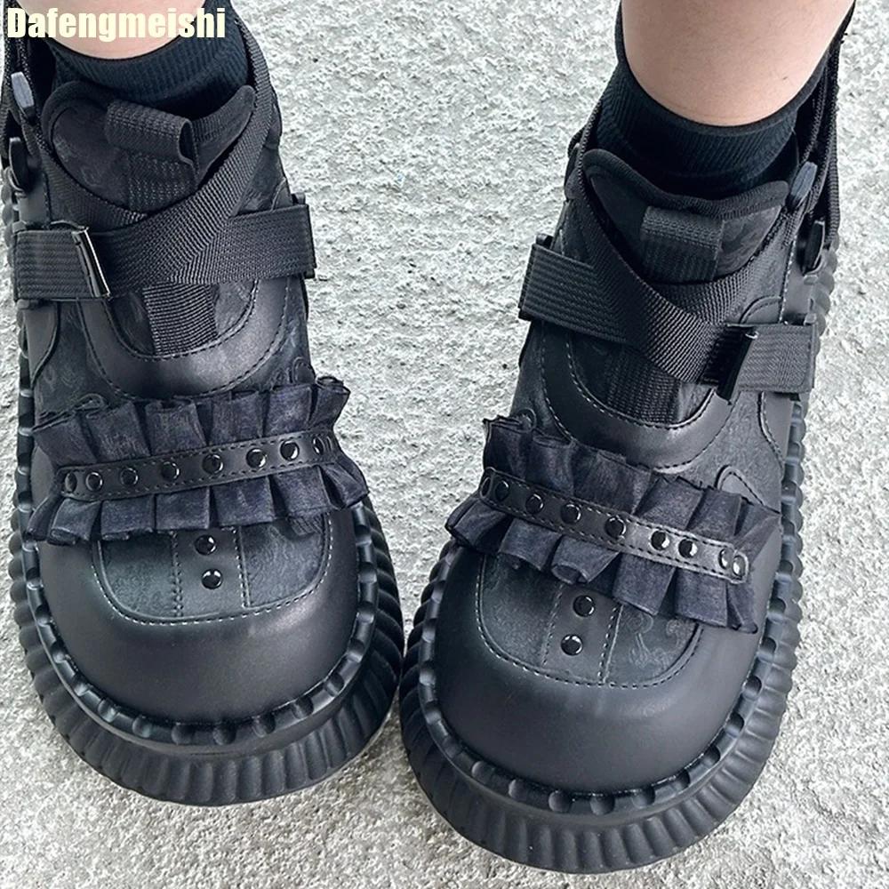 Gothic Punk Style Ankle Boots 8Cm Thick-Soled Short Boots for Women 2025 New Rock High-Top Shoes Sweet Cool Big-Headed Shoes