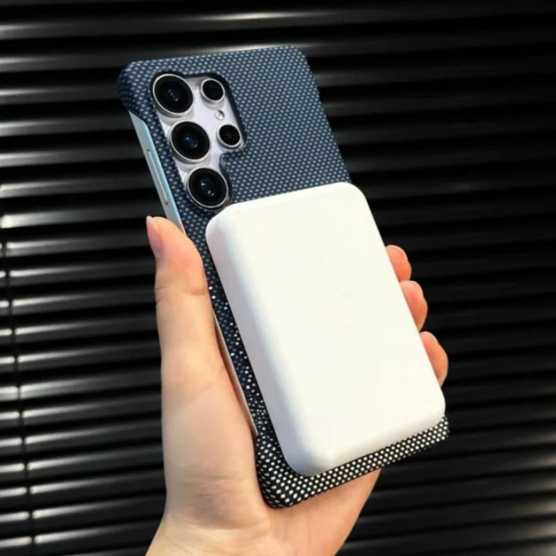 Luxury Matte Frameless Carbon Fibre Wireless Charging Magnetic For Magsafe Case For Samsung Galaxy S25 S24 S23 Plus Ultra Cover