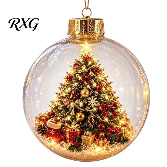 Battery Operated Christmas Ornaments Lighted Clear Ball Ornaments, Cute Santa Claus/Tree/Snowman/Angel Figure Inside Seasonal Gift with Warm Light The