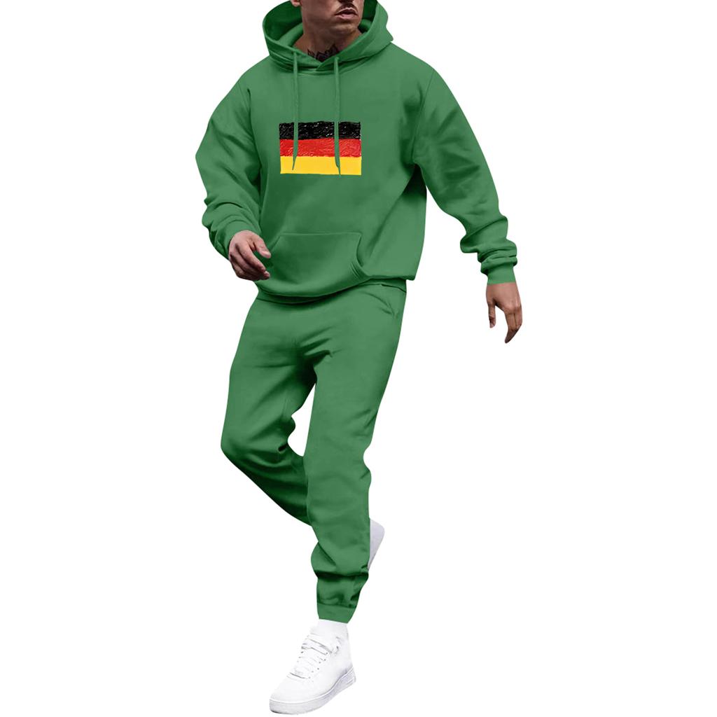 Men's Solid Color Flag Print Hooded Universal Versatile Hooded Sweatshirt Sweatpants Casual Sports Suit