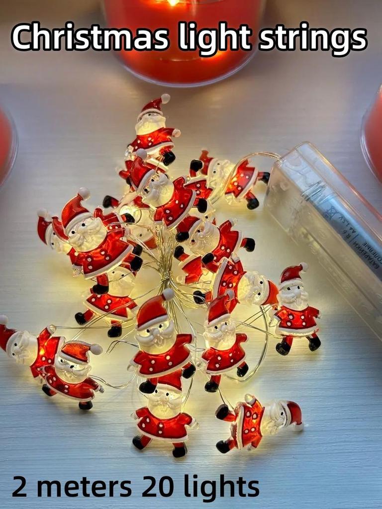 Vánoční závěsná ozdoba klip měděný drát světelný řetěz Santa sněhulák sněhová vločka sob dárková krabička cukrová hůl sváteční dekorace lampa