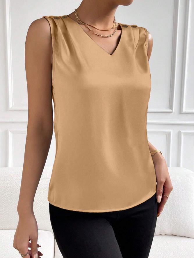Versatile Faux Silk High-Elastic Solid Color Women's Tank Top