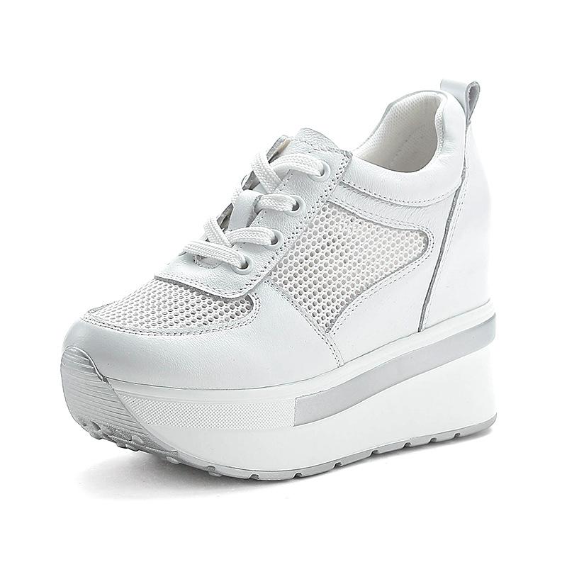 Fashion 10cm Air Mesh Genuine Leather Women Comfy Spring Fashion Chunky Sneaker Flats Ankle Boots Platform Wedge Sneakers Summer Shoes