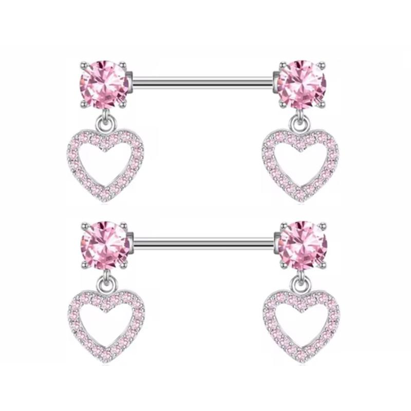 1Pair Pink Butterfly Nipple Piercing Jewelry Shiny Crystal Nipple Rings For Women Girls Heart Nipple Barbells Piercing Pezon