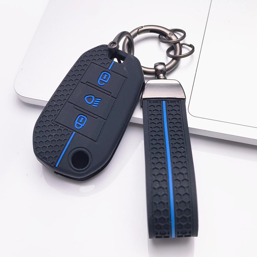 Key Fob Cover for Peugeot 3008 308 208 508 C4 Picasso with Keychain Anti-Scratch Surface Shockproof Structure Soft Grip Texture Easy Install Design