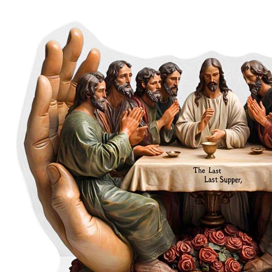 Christian Christmas Decor 2D Last Supper Acrylic Sign with Base Religious Christmas Ornaments for Desk Shelf Mantel Windowsill Table Home Holiday