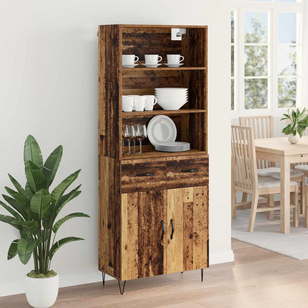 Highboard with Drawers 2 pcs Reclaimed Wood Effect Particleboard