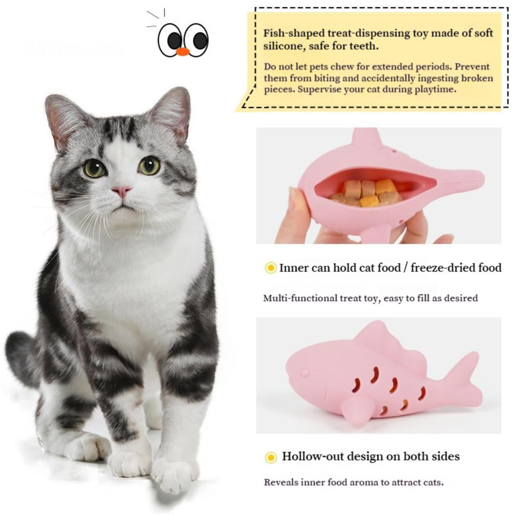 Fish-Shaped Cat Chew Toy - Dental Treat Dispenser Puzzle, Safe Silicone, No Battery, Interactive Pet Snack Game