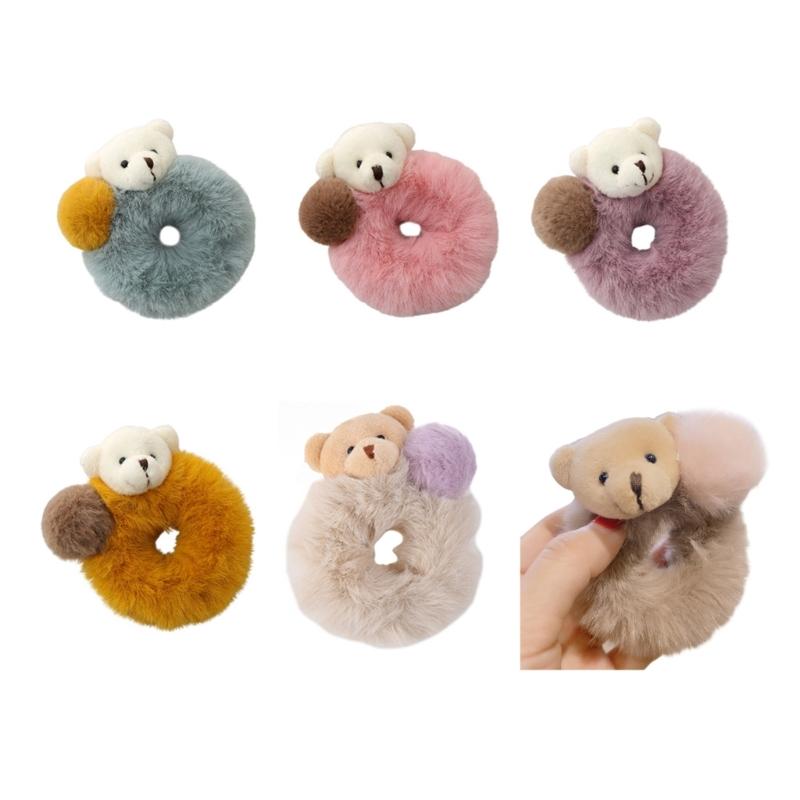 Plush Bear Hair Ropes Furry Ball Hair Scrunchies Cute Cartoon Hair Bands Durable Cute Lovely Elastic Hair Bands