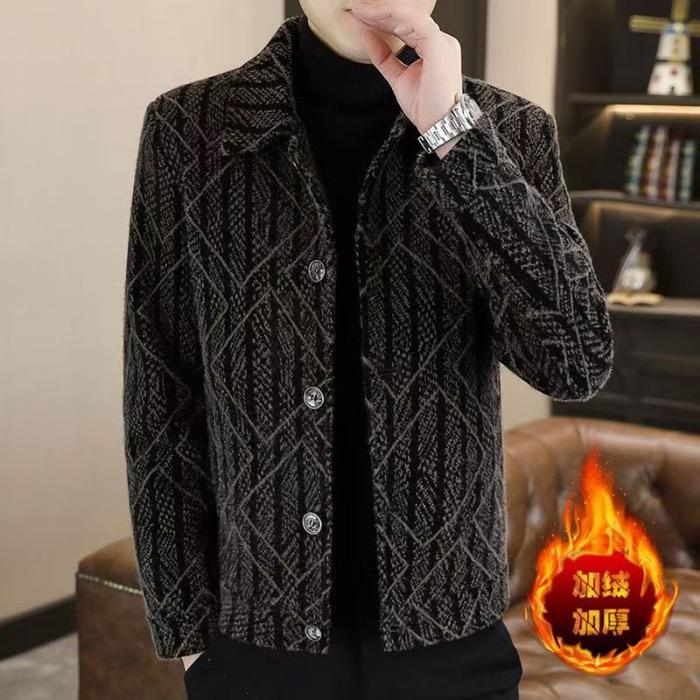 

Men s Casual Business Fleece Lined Thickened Jacket Turn-down Collar Button Closure Textured Plaid Regular Fit Winter Coat Dark Navy Blue XXXL хаки
