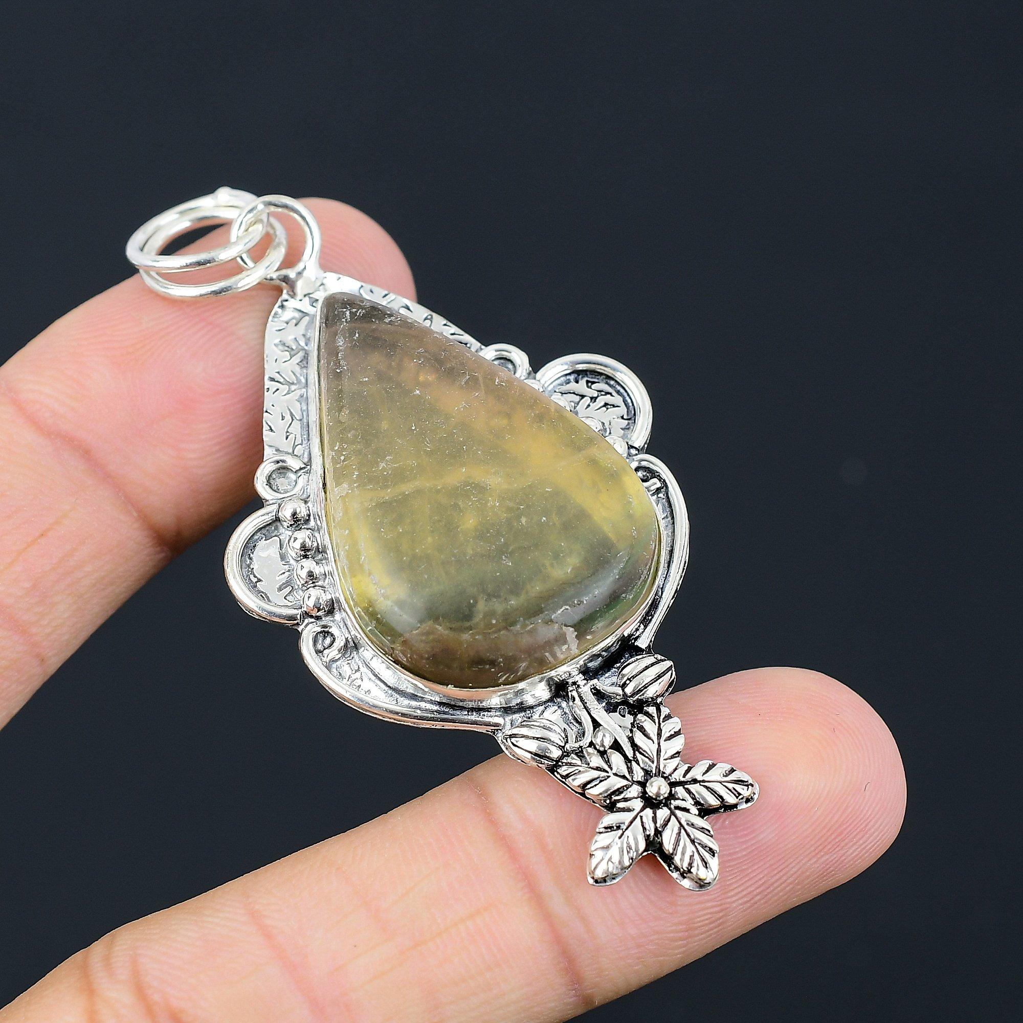 Natural Multi Fluorite Gemstone 925 Sterling Silver Pendant Flower For Women