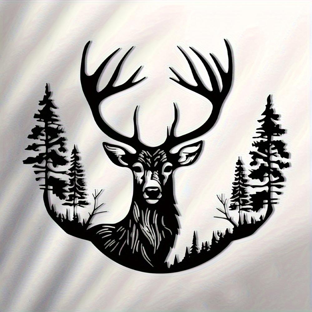 Metal Deer Antler Wall Art, Laser Cut Deer Head Silhouette, Home Decor Metal Cutout, Unique Rustic Ornament