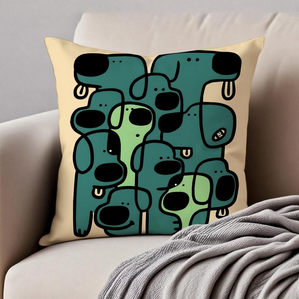 Quirky Modern Art Abstract Dog Cushion Cover Pillowcase Antidustmite Invisible Zipper Short Plush Sofa Cushion